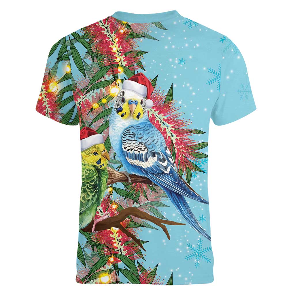 Blue Budgies on Callistemon Women V-Neck T-Shirt Merry Christmas Aussie - Aussie Hoodie