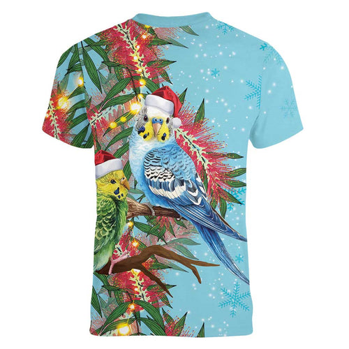 Blue Budgies on Callistemon Women V-Neck T-Shirt Merry Christmas Aussie - Aussie Hoodie