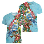 Blue Budgies on Callistemon Women V-Neck T-Shirt Merry Christmas Aussie - Aussie Hoodie