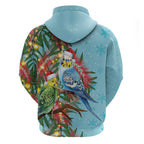 Blue Budgies on Callistemon Zip Hoodie Merry Christmas Aussie - Aussie Hoodie