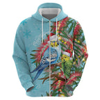 Blue Budgies on Callistemon Zip Hoodie Merry Christmas Aussie - Aussie Hoodie