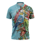 Blue Budgies on Callistemon Zipper Polo Shirt Merry Christmas Aussie - Aussie Hoodie