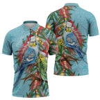 Blue Budgies on Callistemon Zipper Polo Shirt Merry Christmas Aussie - Aussie Hoodie