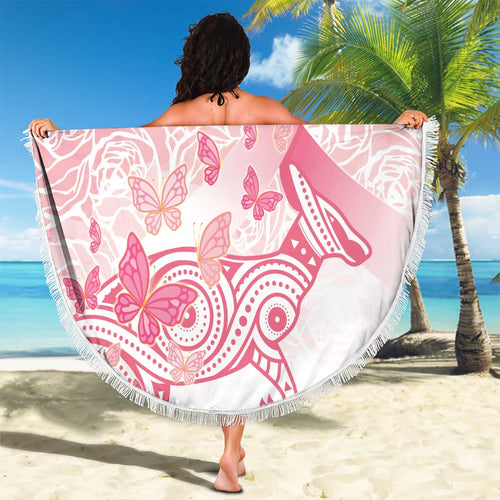 Australia Personalized Beach Blanket Breast Cancer Pink Ribbon - Marble Roses