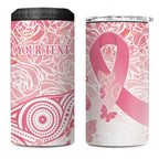 Australia Personalized 4 in 1 Can Cooler Tumbler Breast Cancer Pink Ribbon - Marble Roses