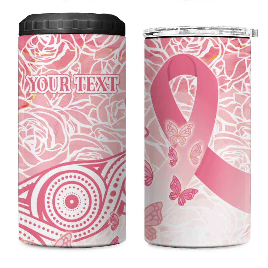 Australia Personalized 4 in 1 Can Cooler Tumbler Breast Cancer Pink Ribbon - Marble Roses