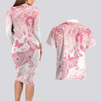 Australia Personalized Couples Matching Long Sleeve Bodycon Dress and Hawaiian Shirt Breast Cancer Pink Ribbon - Marble Roses