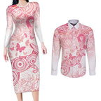 Australia Personalized Couples Matching Long Sleeve Bodycon Dress and Long Sleeve Button Shirt Breast Cancer Pink Ribbon - Marble Roses