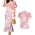 Australia Personalized Couples Matching Mermaid Dress and Hawaiian Shirt Breast Cancer Pink Ribbon - Marble Roses