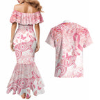 Australia Personalized Couples Matching Mermaid Dress and Hawaiian Shirt Breast Cancer Pink Ribbon - Marble Roses