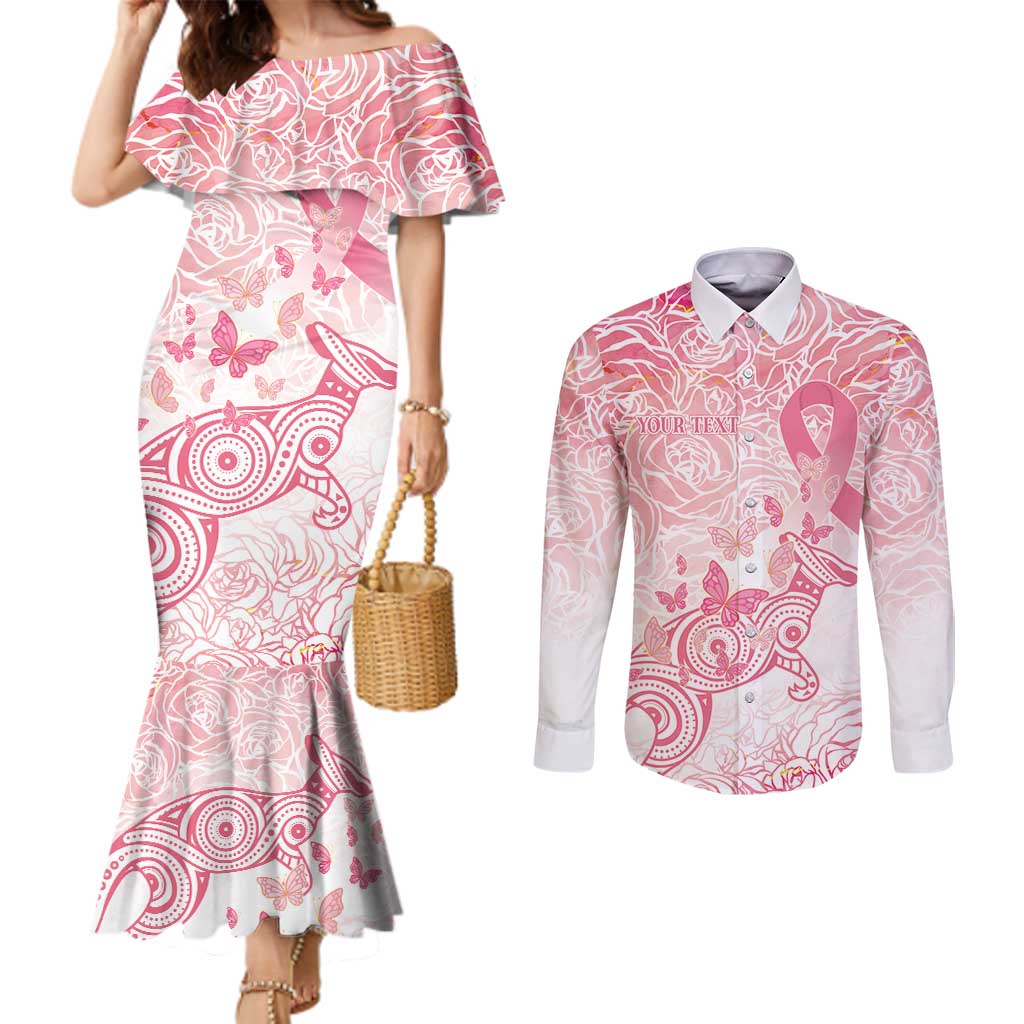 Australia Personalized Couples Matching Mermaid Dress and Long Sleeve Button Shirt Breast Cancer Pink Ribbon - Marble Roses