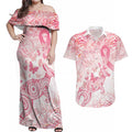 Australia Personalized Couples Matching Off Shoulder Maxi Dress and Hawaiian Shirt Breast Cancer Pink Ribbon - Marble Roses