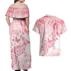 Australia Personalized Couples Matching Off Shoulder Maxi Dress and Hawaiian Shirt Breast Cancer Pink Ribbon - Marble Roses