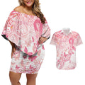 Australia Personalized Couples Matching Off Shoulder Short Dress and Hawaiian Shirt Breast Cancer Pink Ribbon - Marble Roses