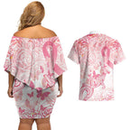 Australia Personalized Couples Matching Off Shoulder Short Dress and Hawaiian Shirt Breast Cancer Pink Ribbon - Marble Roses