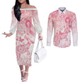 Australia Personalized Couples Matching Off The Shoulder Long Sleeve Dress and Long Sleeve Button Shirt Breast Cancer Pink Ribbon - Marble Roses