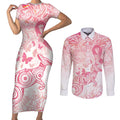 Australia Personalized Couples Matching Short Sleeve Bodycon Dress and Long Sleeve Button Shirt Breast Cancer Pink Ribbon - Marble Roses