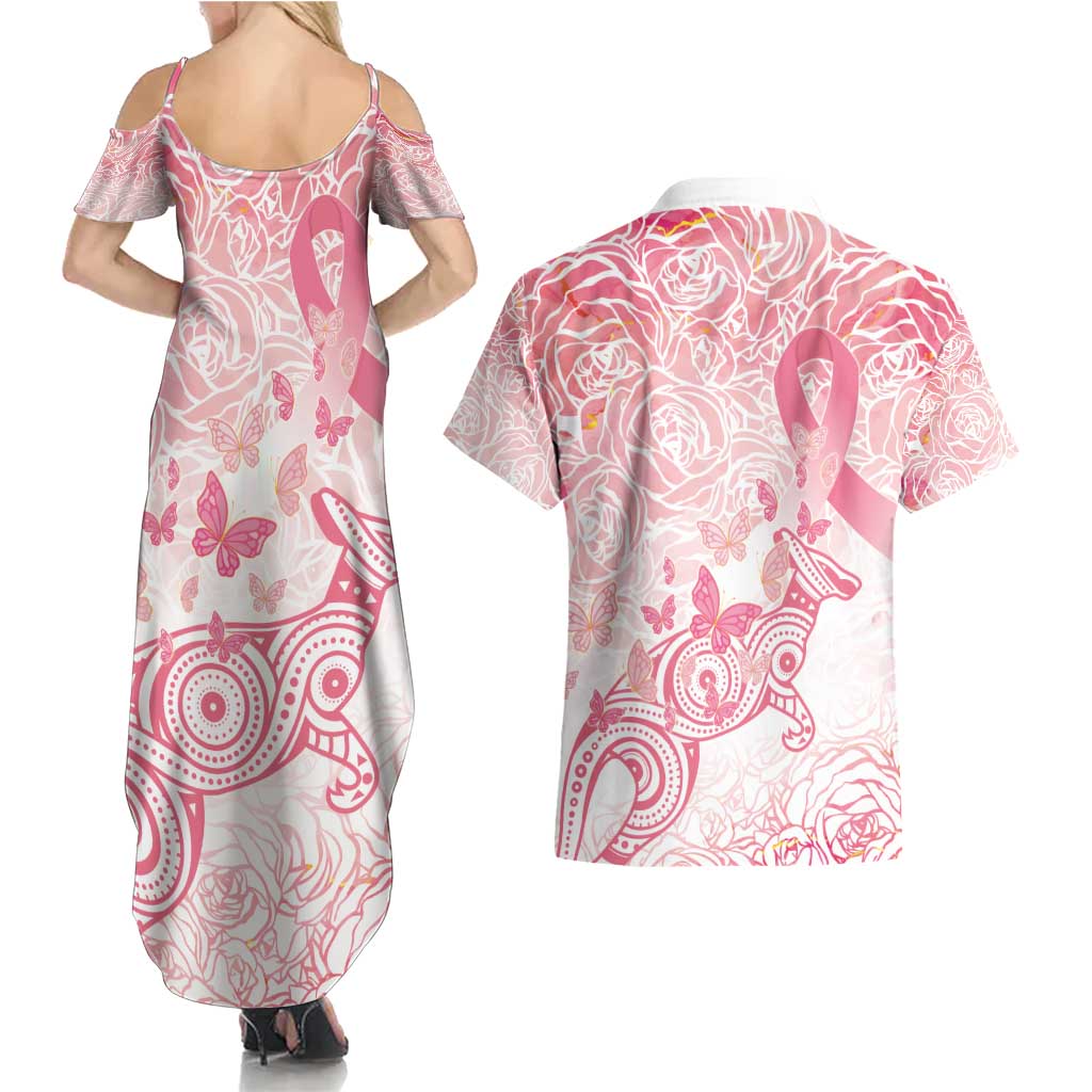 Australia Personalized Couples Matching Summer Maxi Dress and Hawaiian Shirt Breast Cancer Pink Ribbon - Marble Roses