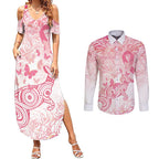 Australia Personalized Couples Matching Summer Maxi Dress and Long Sleeve Button Shirt Breast Cancer Pink Ribbon - Marble Roses