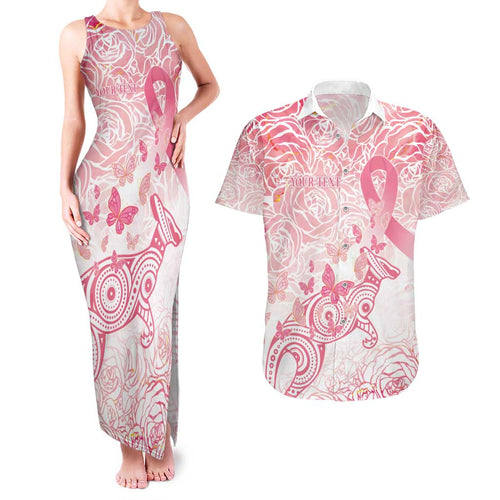 Australia Personalized Couples Matching Tank Maxi Dress and Hawaiian Shirt Breast Cancer Pink Ribbon - Marble Roses