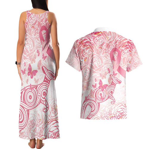 Australia Personalized Couples Matching Tank Maxi Dress and Hawaiian Shirt Breast Cancer Pink Ribbon - Marble Roses