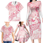 Australia Personalized Family Matching Long Sleeve Bodycon Dress and Hawaiian Shirt Breast Cancer Pink Ribbon - Marble Roses