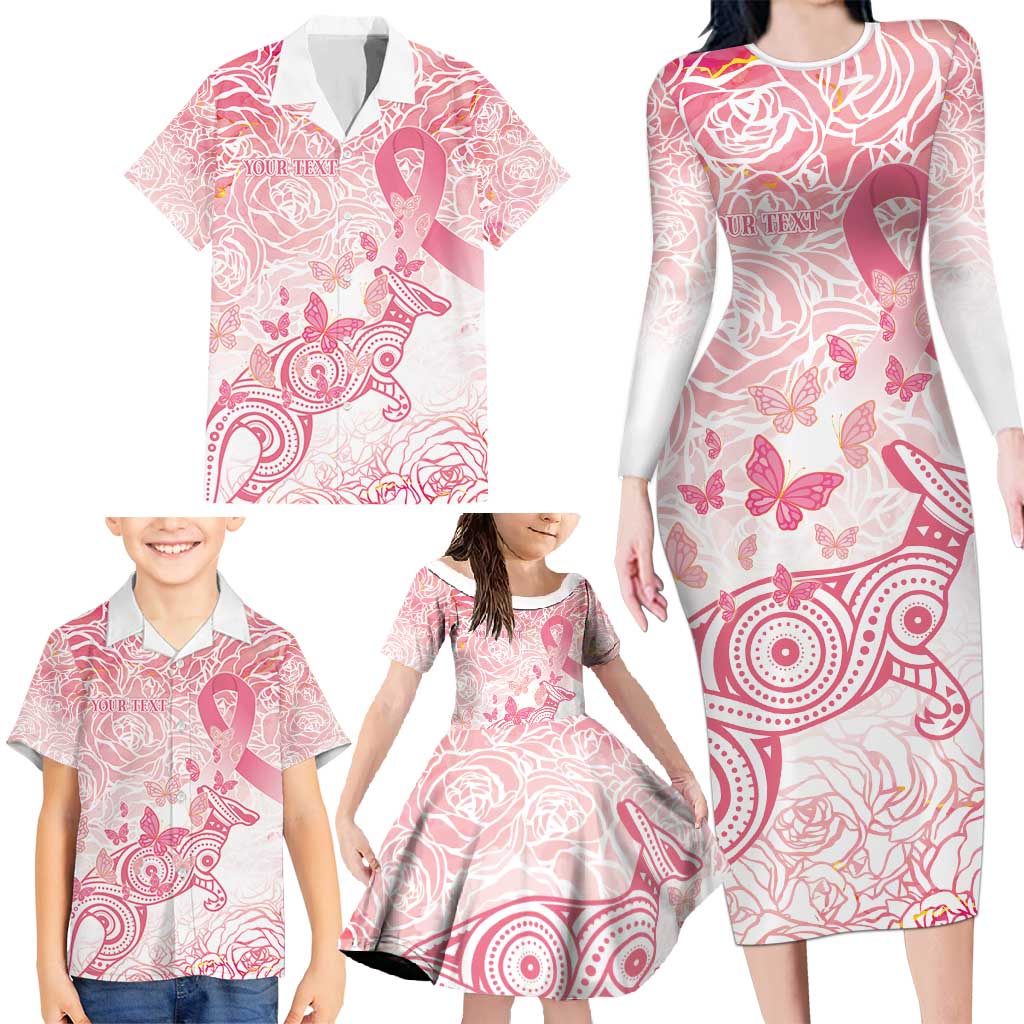 Australia Personalized Family Matching Long Sleeve Bodycon Dress and Hawaiian Shirt Breast Cancer Pink Ribbon - Marble Roses