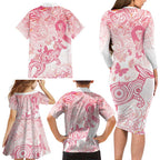 Australia Personalized Family Matching Long Sleeve Bodycon Dress and Hawaiian Shirt Breast Cancer Pink Ribbon - Marble Roses