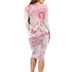 Australia Personalized Family Matching Long Sleeve Bodycon Dress and Hawaiian Shirt Breast Cancer Pink Ribbon - Marble Roses