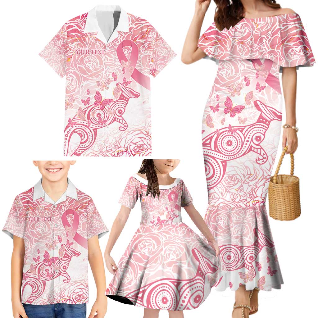 Australia Personalized Family Matching Mermaid Dress and Hawaiian Shirt Breast Cancer Pink Ribbon - Marble Roses