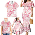 Australia Personalized Family Matching Mermaid Dress and Hawaiian Shirt Breast Cancer Pink Ribbon - Marble Roses