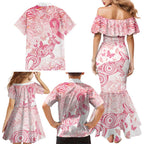 Australia Personalized Family Matching Mermaid Dress and Hawaiian Shirt Breast Cancer Pink Ribbon - Marble Roses