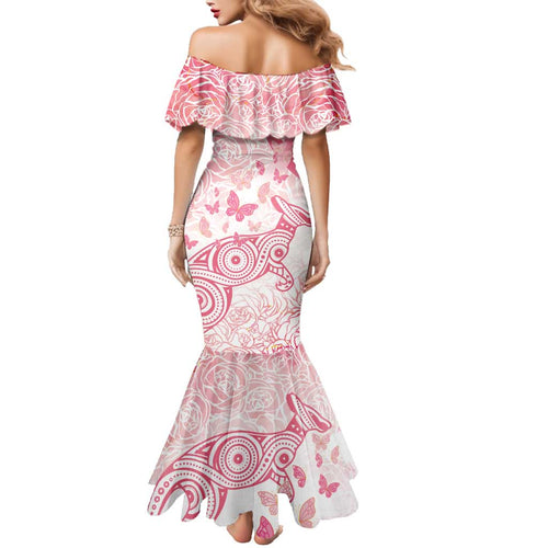 Australia Personalized Family Matching Mermaid Dress and Hawaiian Shirt Breast Cancer Pink Ribbon - Marble Roses
