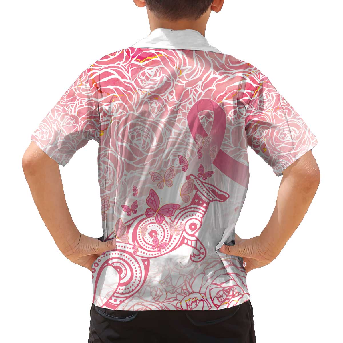 Australia Personalized Family Matching Off The Shoulder Long Sleeve Dress and Hawaiian Shirt Breast Cancer Pink Ribbon - Marble Roses