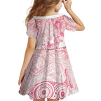 Australia Personalized Family Matching Off The Shoulder Long Sleeve Dress and Hawaiian Shirt Breast Cancer Pink Ribbon - Marble Roses