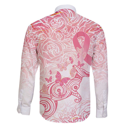 Australia Personalized Family Matching Off The Shoulder Long Sleeve Dress and Hawaiian Shirt Breast Cancer Pink Ribbon - Marble Roses