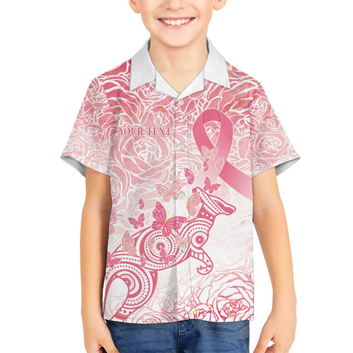 Australia Personalized Family Matching Off The Shoulder Long Sleeve Dress and Hawaiian Shirt Breast Cancer Pink Ribbon - Marble Roses