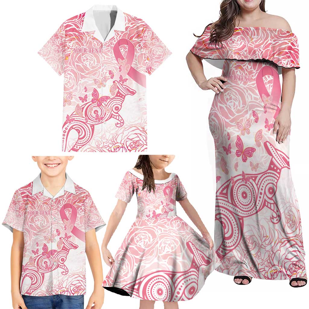 Australia Personalized Family Matching Off Shoulder Maxi Dress and Hawaiian Shirt Breast Cancer Pink Ribbon - Marble Roses