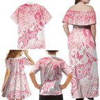 Australia Personalized Family Matching Off Shoulder Maxi Dress and Hawaiian Shirt Breast Cancer Pink Ribbon - Marble Roses