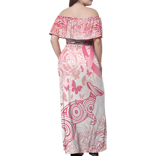 Australia Personalized Family Matching Off Shoulder Maxi Dress and Hawaiian Shirt Breast Cancer Pink Ribbon - Marble Roses