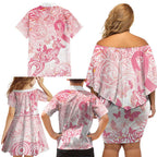 Australia Personalized Family Matching Off Shoulder Short Dress and Hawaiian Shirt Breast Cancer Pink Ribbon - Marble Roses