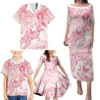 Australia Personalized Family Matching Puletasi and Hawaiian Shirt Breast Cancer Pink Ribbon - Marble Roses