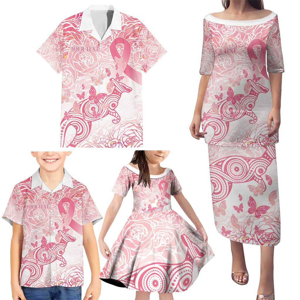 Australia Personalized Family Matching Puletasi and Hawaiian Shirt Breast Cancer Pink Ribbon - Marble Roses