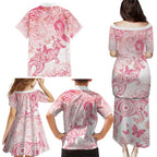 Australia Personalized Family Matching Puletasi and Hawaiian Shirt Breast Cancer Pink Ribbon - Marble Roses