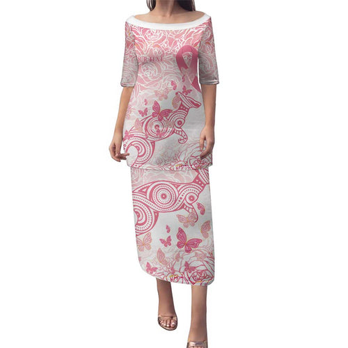 Australia Personalized Family Matching Puletasi and Hawaiian Shirt Breast Cancer Pink Ribbon - Marble Roses