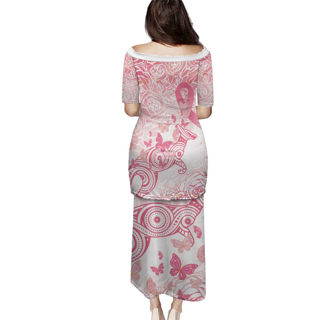 Australia Personalized Family Matching Puletasi and Hawaiian Shirt Breast Cancer Pink Ribbon - Marble Roses