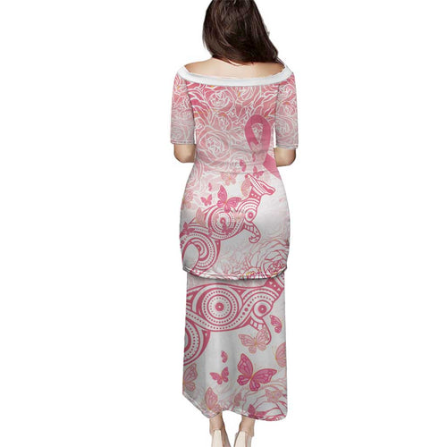 Australia Personalized Family Matching Puletasi and Hawaiian Shirt Breast Cancer Pink Ribbon - Marble Roses