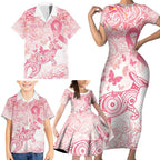 Australia Personalized Family Matching Short Sleeve Bodycon Dress and Hawaiian Shirt Breast Cancer Pink Ribbon - Marble Roses