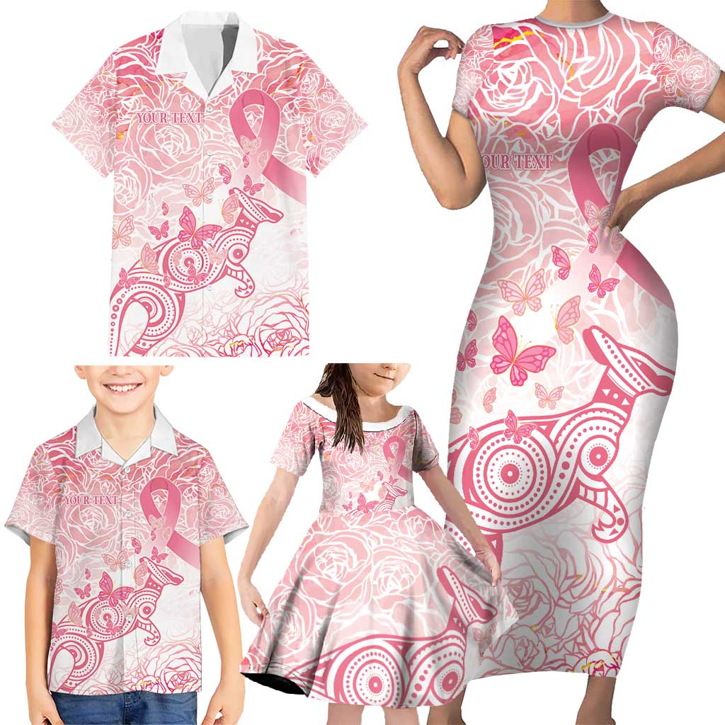 Australia Personalized Family Matching Short Sleeve Bodycon Dress and Hawaiian Shirt Breast Cancer Pink Ribbon - Marble Roses