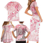 Australia Personalized Family Matching Short Sleeve Bodycon Dress and Hawaiian Shirt Breast Cancer Pink Ribbon - Marble Roses